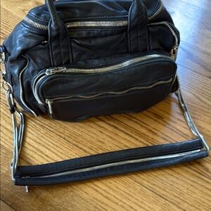 Alexander Wang Black Leather Messenger Bag with Silver Hardware